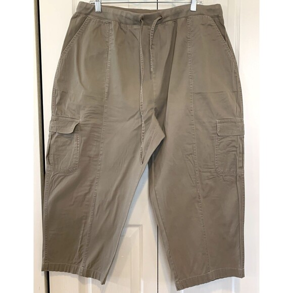 Avon Cargo Cropped Khaki Pants Womens 1X Elastic Pullon Drawstring - Picture 1 of 10